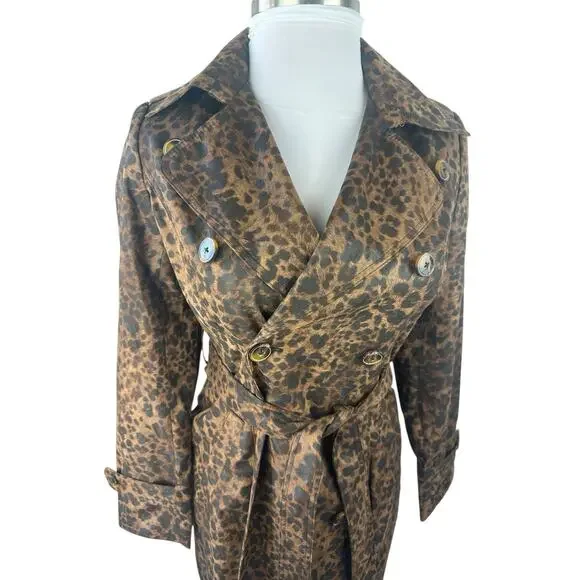 Cachè Leopard Animal Print Trench Coat Large Belted Lined Old Money Y2k Style - Picture 5 of 16